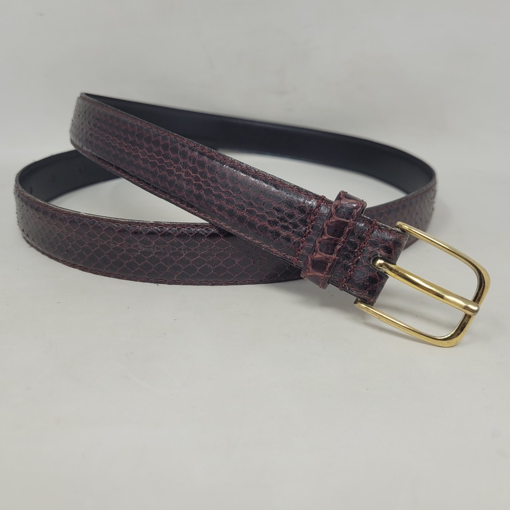 Vintage Burgundy Snakeskin Leather Belt 34 Exotic Classic 80s Quiet Luxury Thin